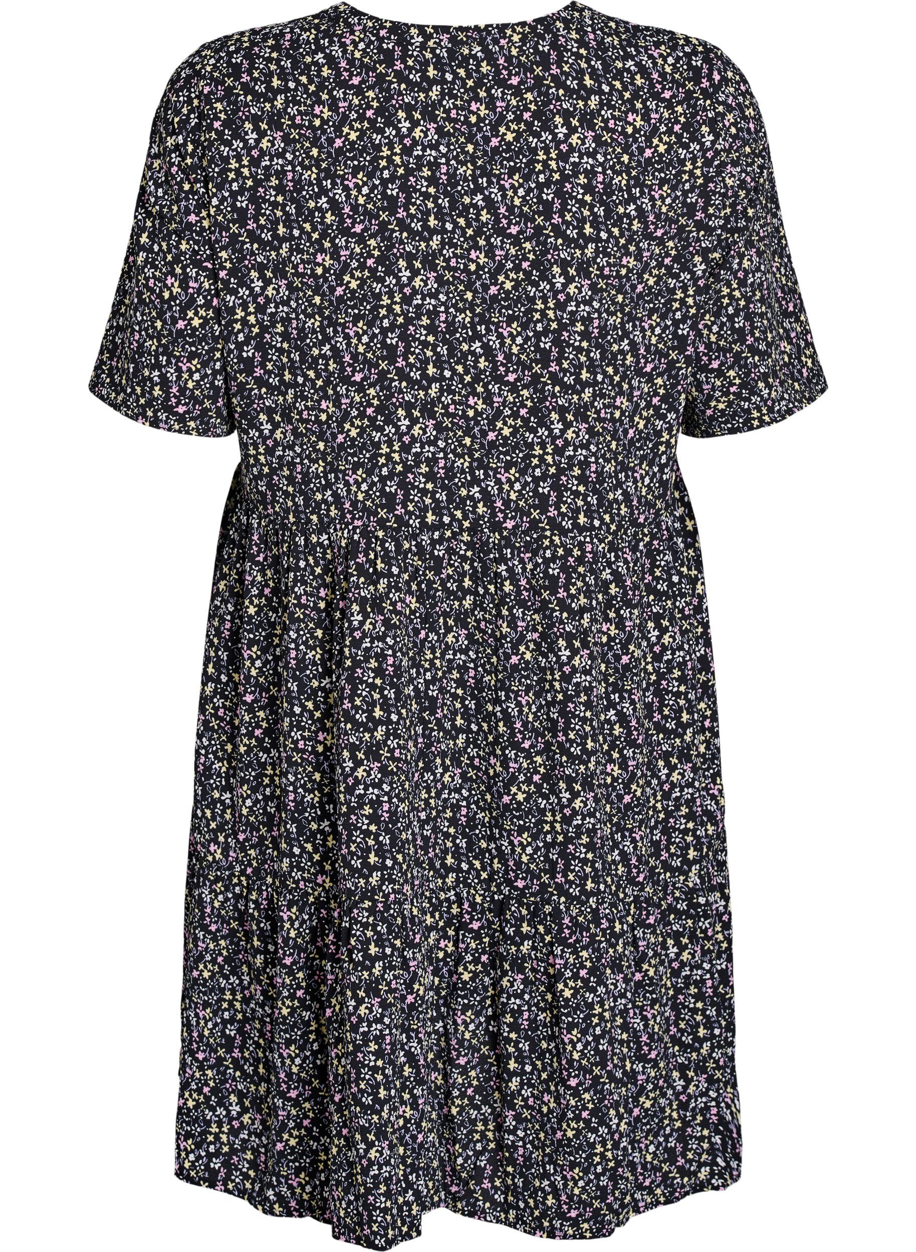 ZizziJurk met korte mouwen, A-lijn en snijlijnen, Zwart, Packshot image number 1