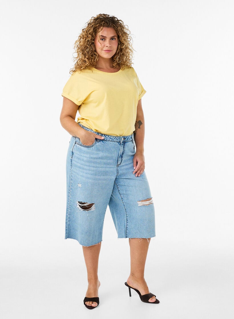 T-shirt met korte mouwen van katoenmix, Geel, Model image number 1