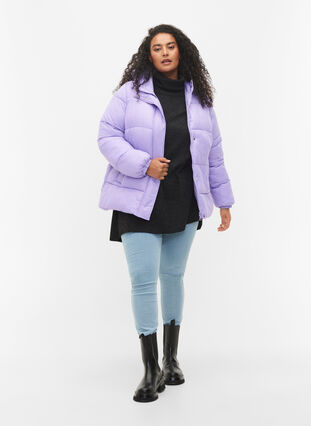 Veste courte en molleton avec capuche, Lavender, Model image number 2