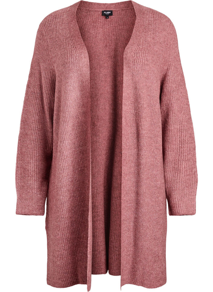 Lange geribde cardigan met een open voorkant, Roze, Packshot image number 0