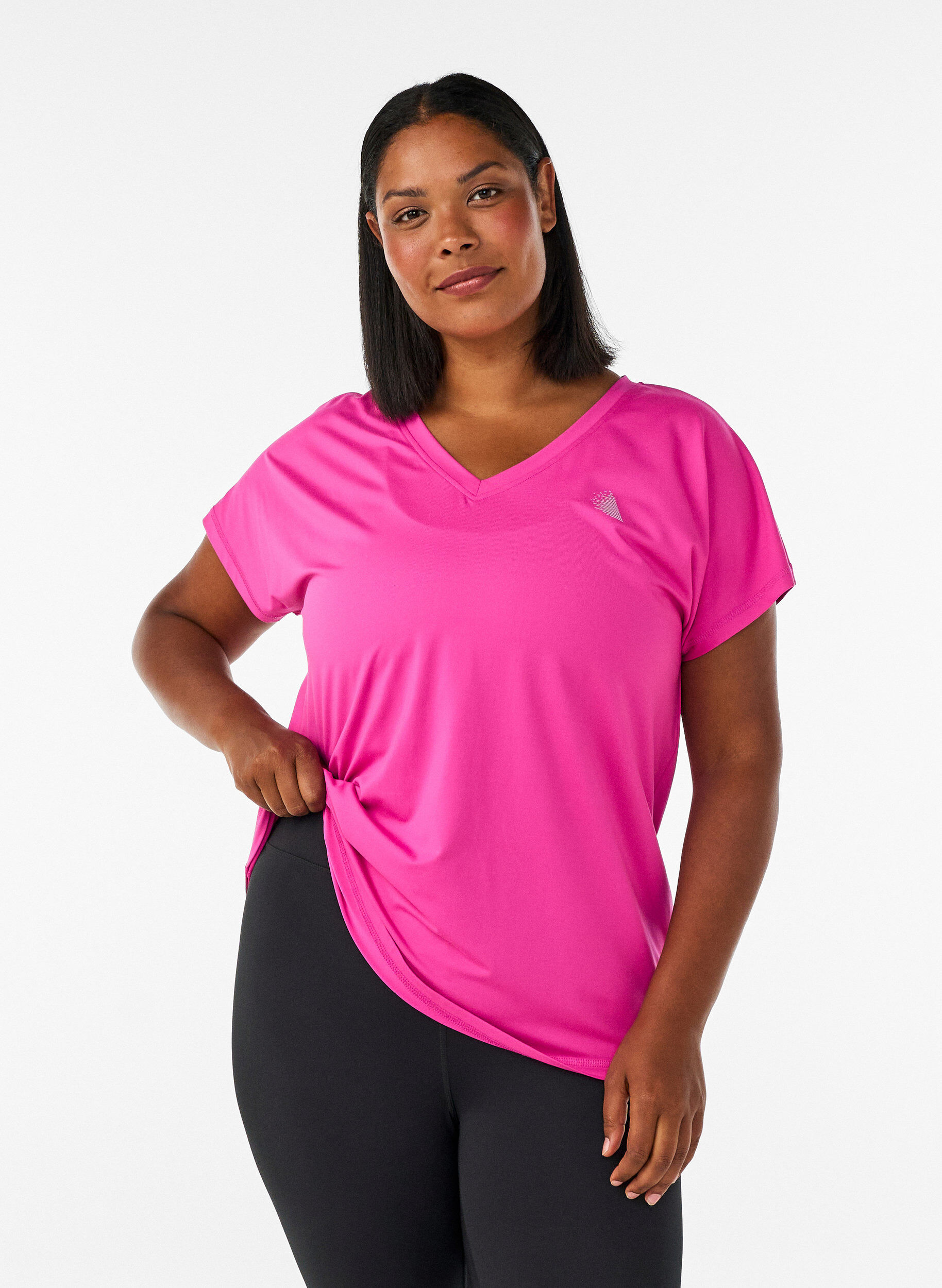 ZizziLosvallend trainings-T-shirt met V-hals, Roze, Model image number 0