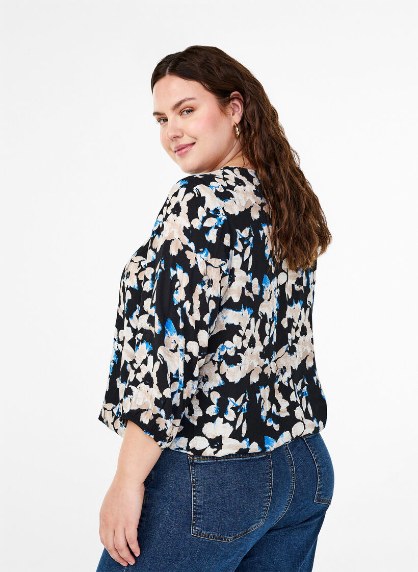 Chemisier en viscose avec imprimé et tablier, Noir, Model image number 2