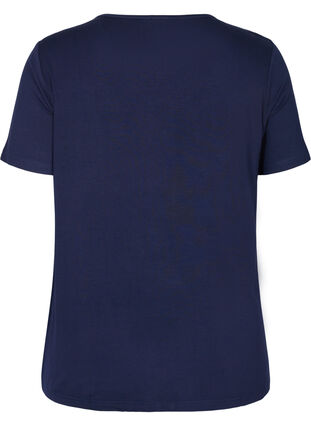 T-shirt manches courtes en viscose avec détails en dentelle, Navy Blazer, Packshot image number 1