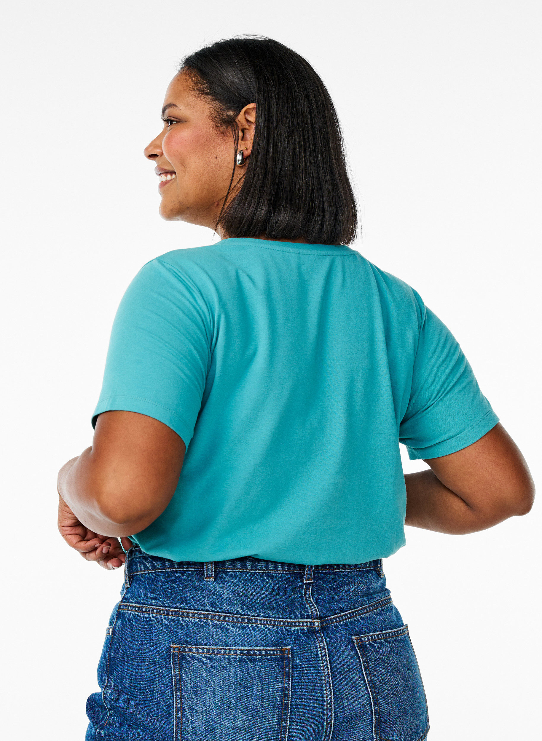 ZizziT-shirt basique en coton de couleur unie, Bleu, Model image number 2