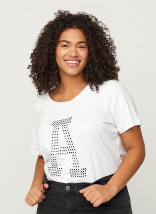 T-shirt en coton à paillettes, Bright White, Model image number 0