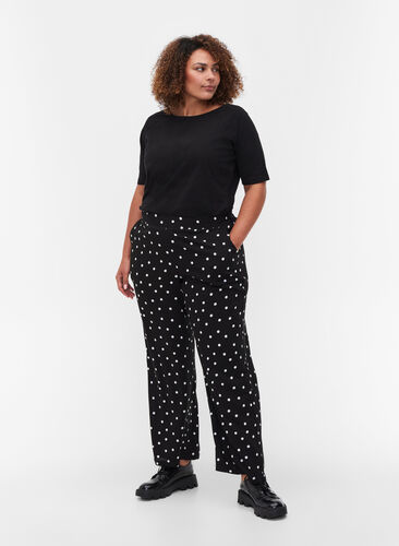 Pantalon ample en viscose à pois, Black Dot, Model image number 0