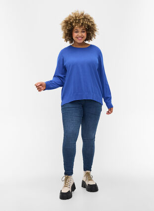 Pull en tricot avec fente, Dazzling Blue Mel., Model image number 2