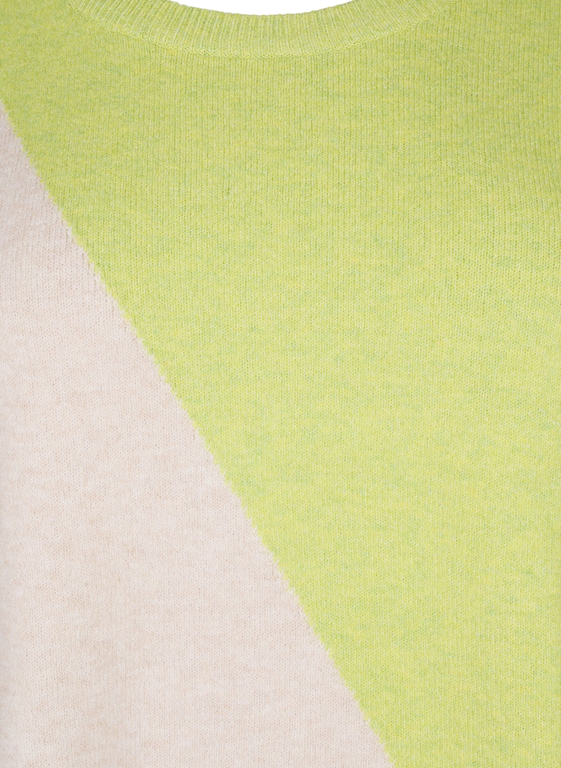ZizziGebreide blouse met ronde hals en colorblock, Tender Shoots Comb, Packshot image number 2