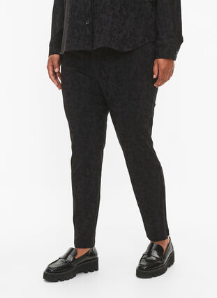 Pantalon en viscose avec motif ton sur ton, Black, Model image number 2