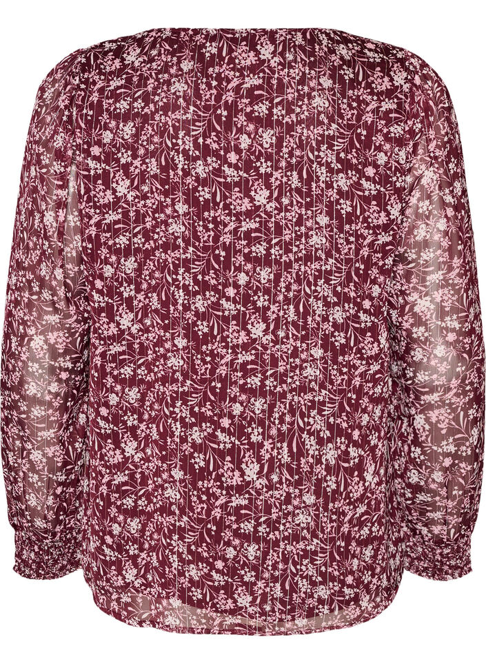 Blouse met bloemenprint en glitterdraad, Rood, Packshot image number 1