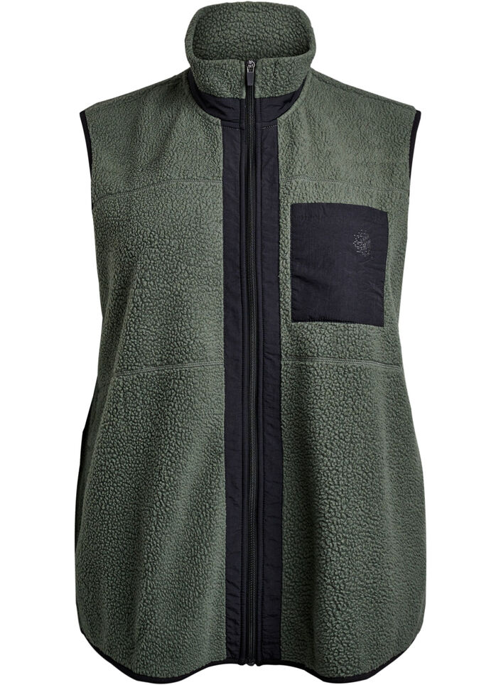 Gilet teddy sportif avec des poches, Thyme, Packshot image number 0