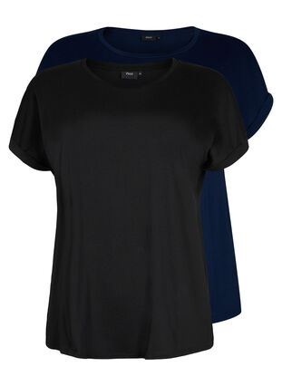 2-pack T-shirts met korte mouwen, Black / Navy Blazer, Packshot image number 0