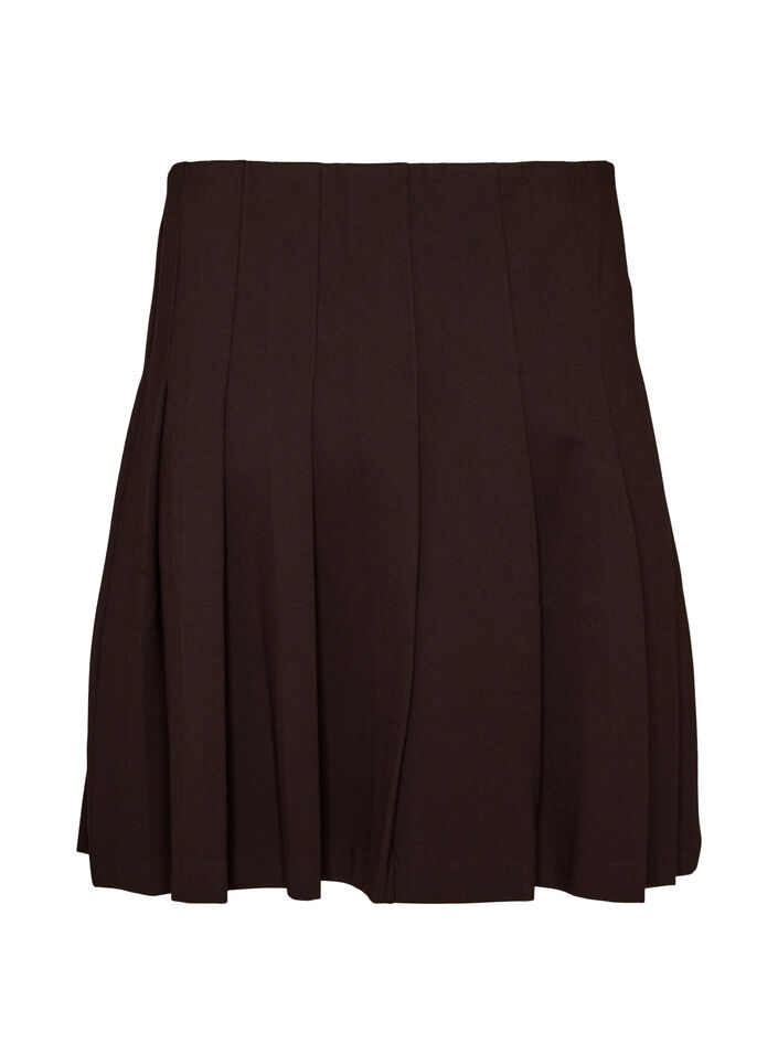 Korte geplooide rok met elastische tailleband, Bruin, Packshot image number 1