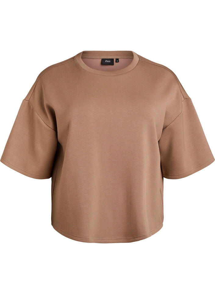 T-shirt court coupe ample en mélange de modal, Marron, Packshot image number 0