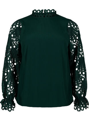 Viscose blouse met crochet mouwen, Scarab, Packshot image number 0