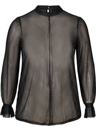 Licht transparante blouse met lurex, Black w. Silver, Packshot image number 0