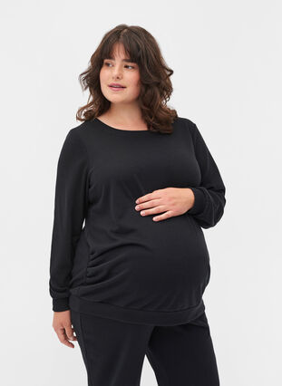 Pull de grossesse avec bords côtelés, Black, Model image number 0