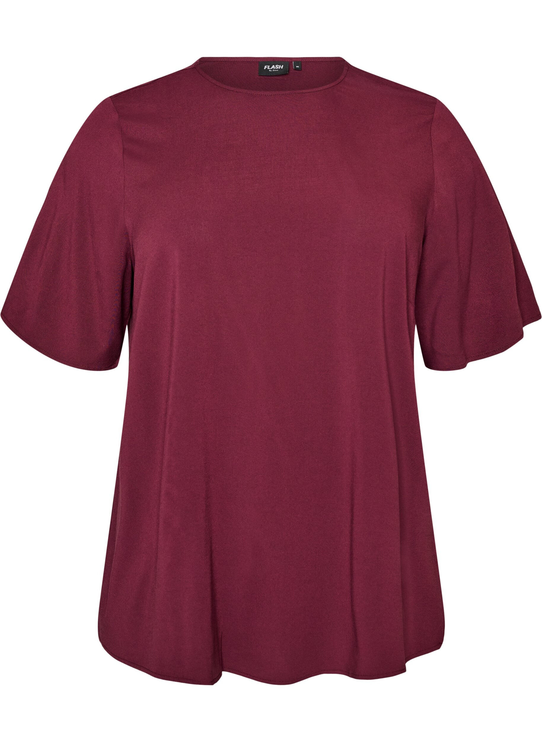 ZizziGeweven blouse met korte mouwen en ronde hals, Rood, Packshot image number 0