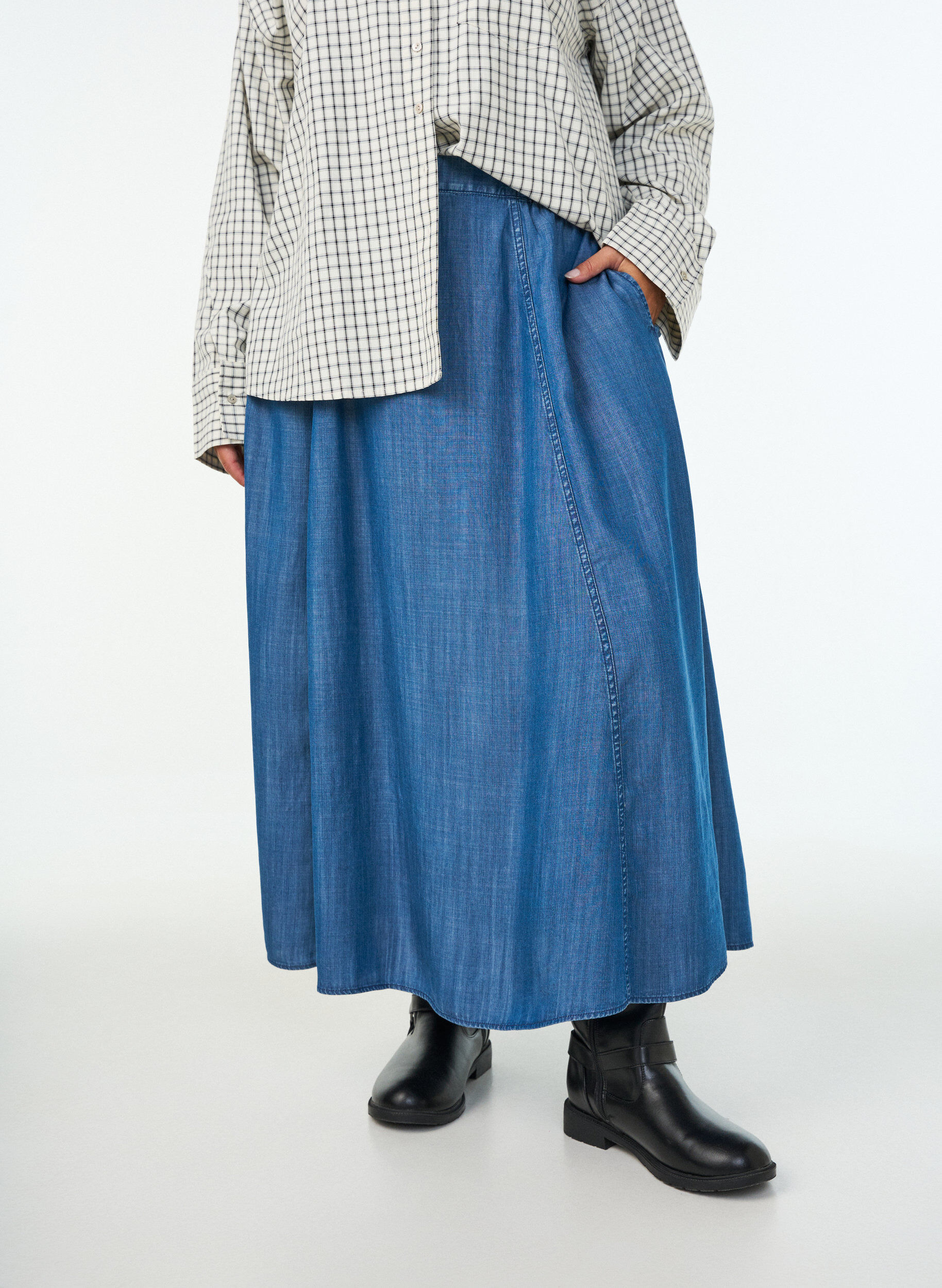 ZizziJupe longue en lyocell aspect denim, Bleu, Model image number 2