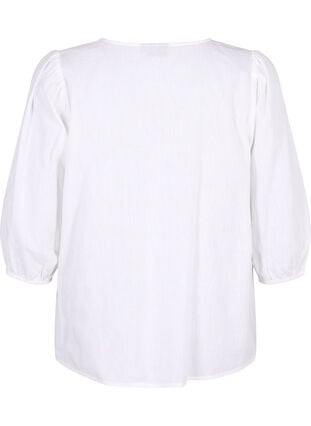 Katoenen blouse met 3/4 mouwen in een katoenmix met linnen, Bright White, Packshot image number 1