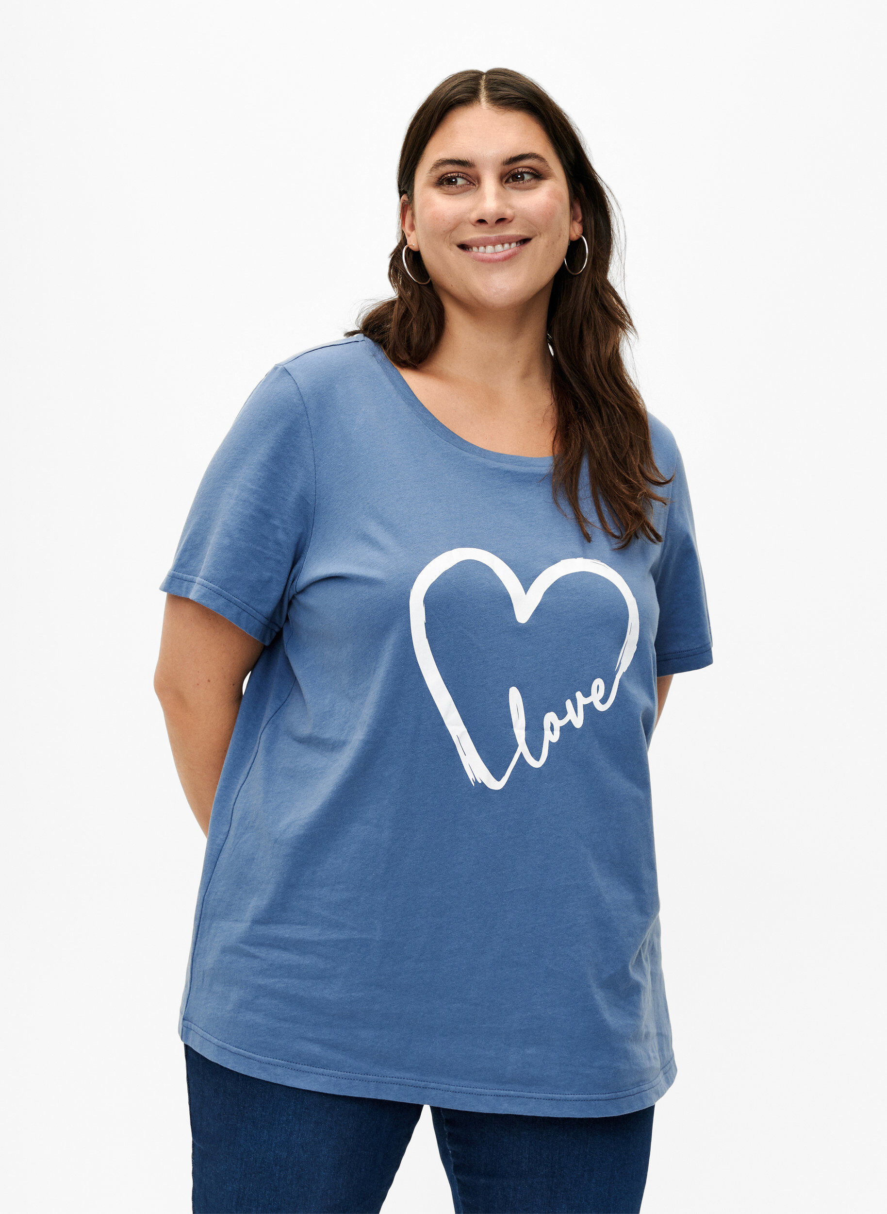 ZizziKatoenen T-shirt met ronde hals en print, Moonlight W.Heart L., Model image number 0