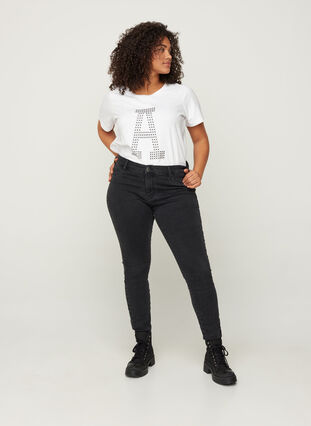 Katoenen t-shirt met klinknagels, Bright White, Model image number 2