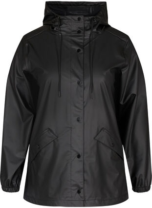 Veste de pluie courte avec capuche et fermeture boutonnée, Black, Packshot image number 0
