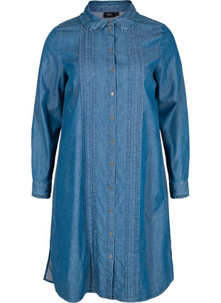 Robe en jean à volants et pli, Blue denim, Packshot image number 0