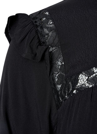 Viscose blouse met ruches en kant, Black, Packshot image number 3
