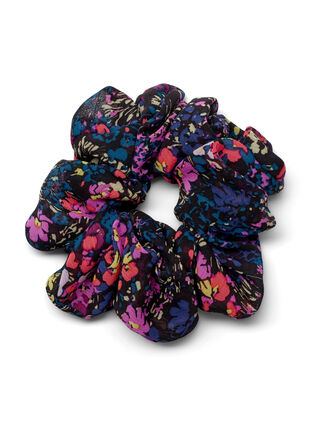Gebloemde scrunchie, Black Flower Mix, Packshot image number 0