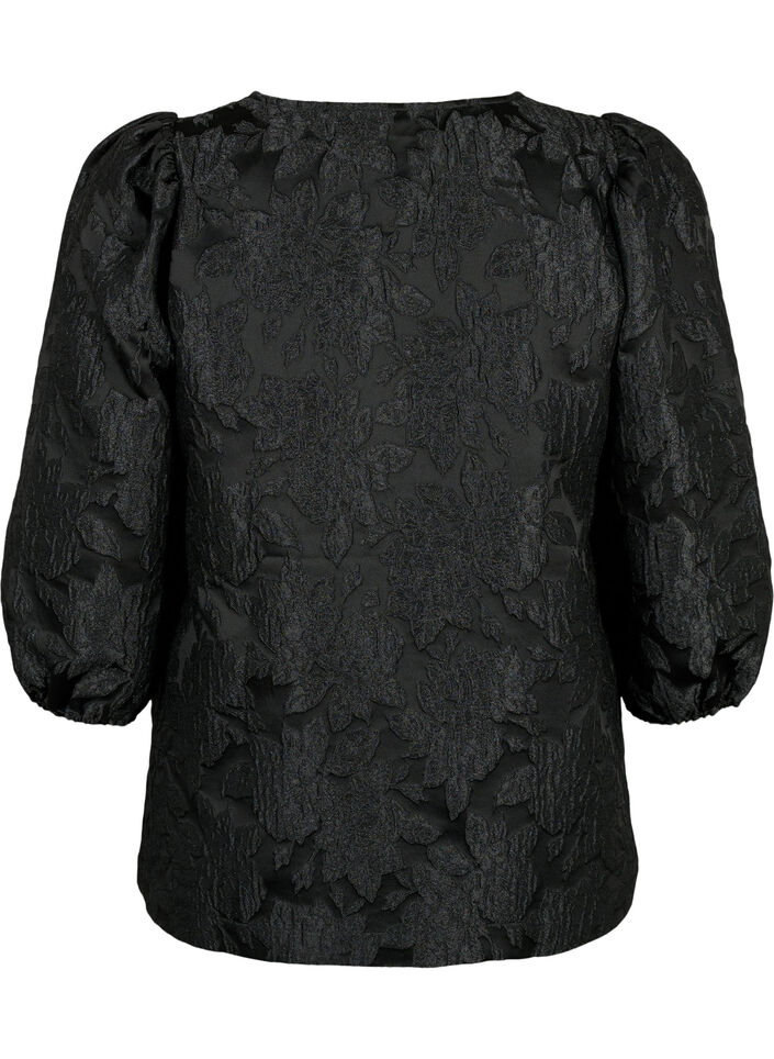 Blouse jacquard avec manches 3/4, Black, Packshot image number 1