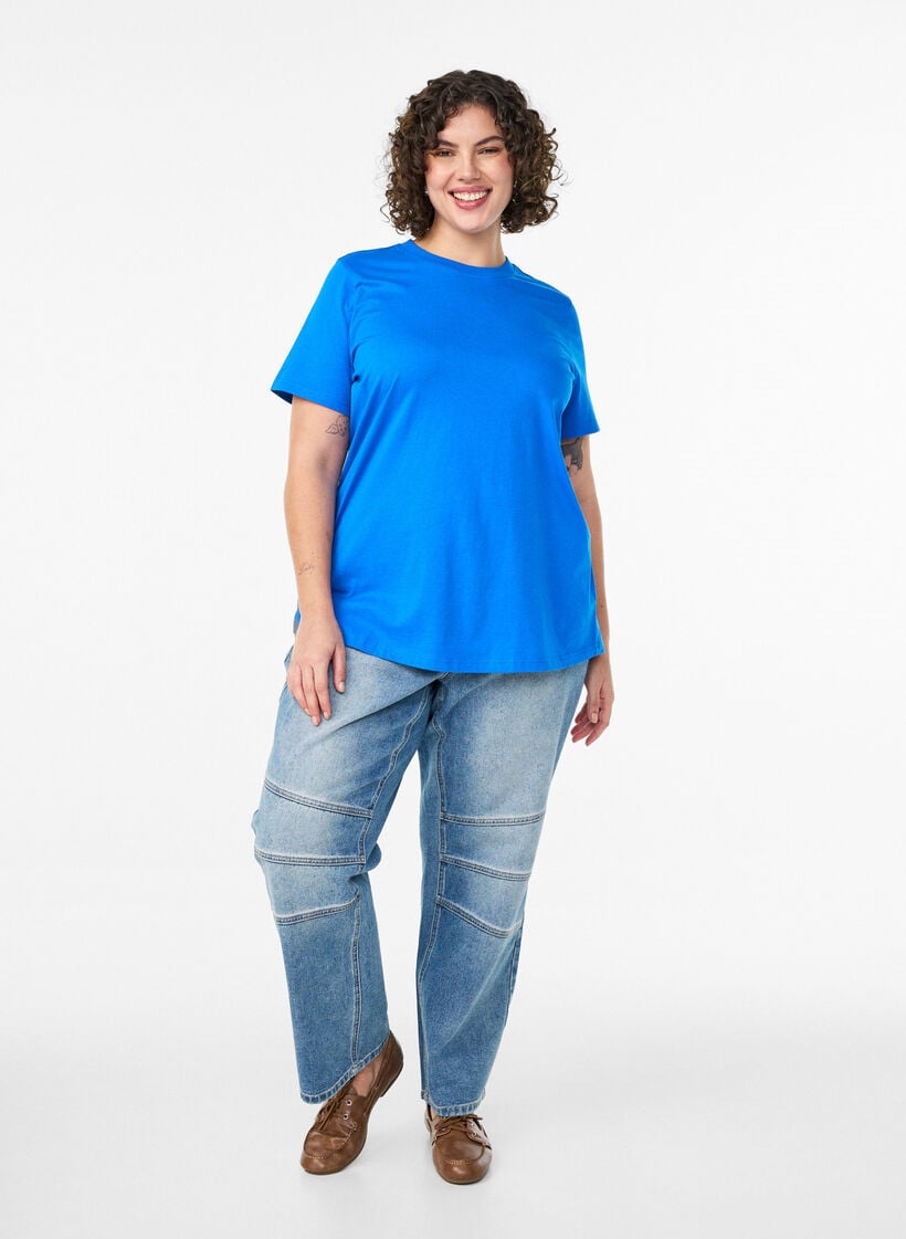 T-shirt basique en coton &agrave; col rond, Bleu, Model image number 1