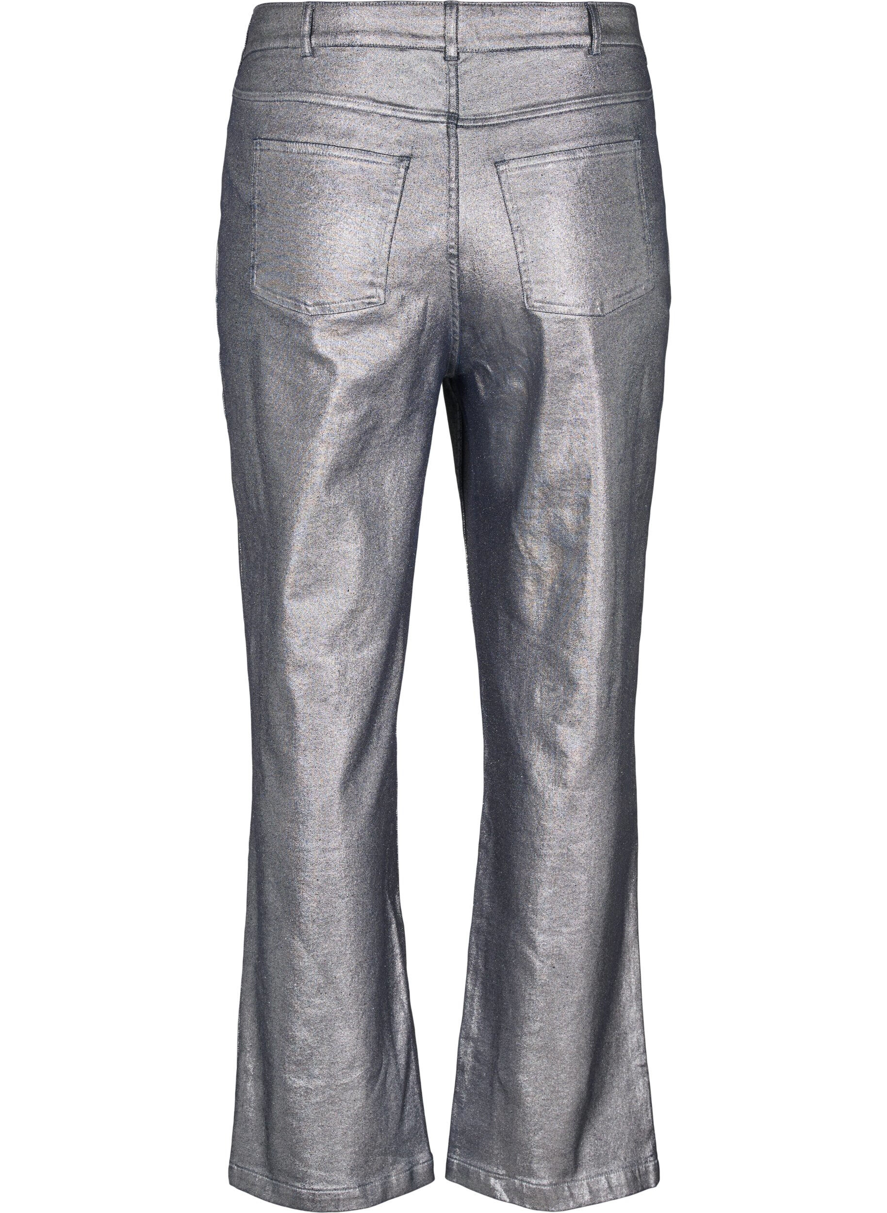 ZizziZilverkleurige jeans met hoge taille, Gun Silver , Packshot image number 1