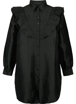 Effen overhemd met lintdetail, Black, Packshot image number 0