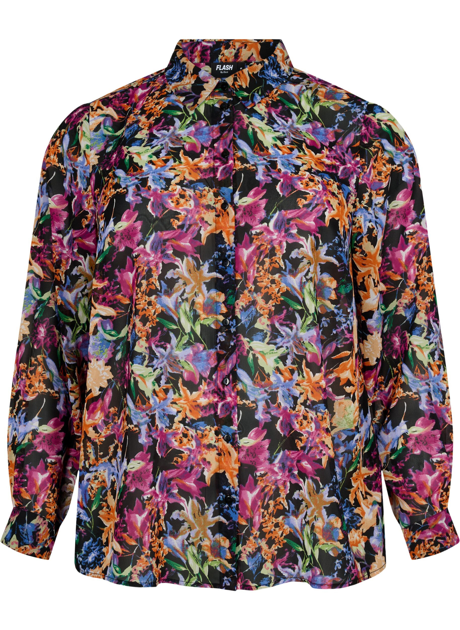 ZizziFLASH - Shirt met lange mouwen en bloemenprint, Orange Pink Flower , Packshot image number 0