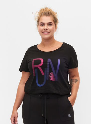 T-shirt de sport avec imprimé, Black w. stripe run, Model image number 0