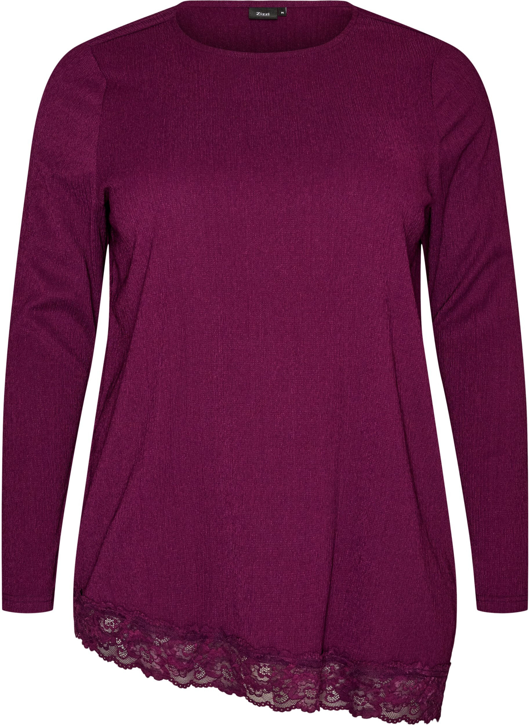 ZizziBlouse en jersey avec bordure en dentelle asym&eacute;trique, Violet, Packshot image number 0