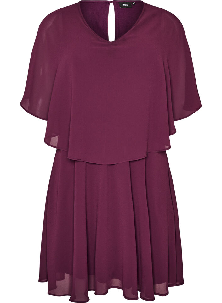 Robe de soir&eacute;e courte en mousseline avec effet superpos&eacute;, Bordeaux, Packshot image number 0