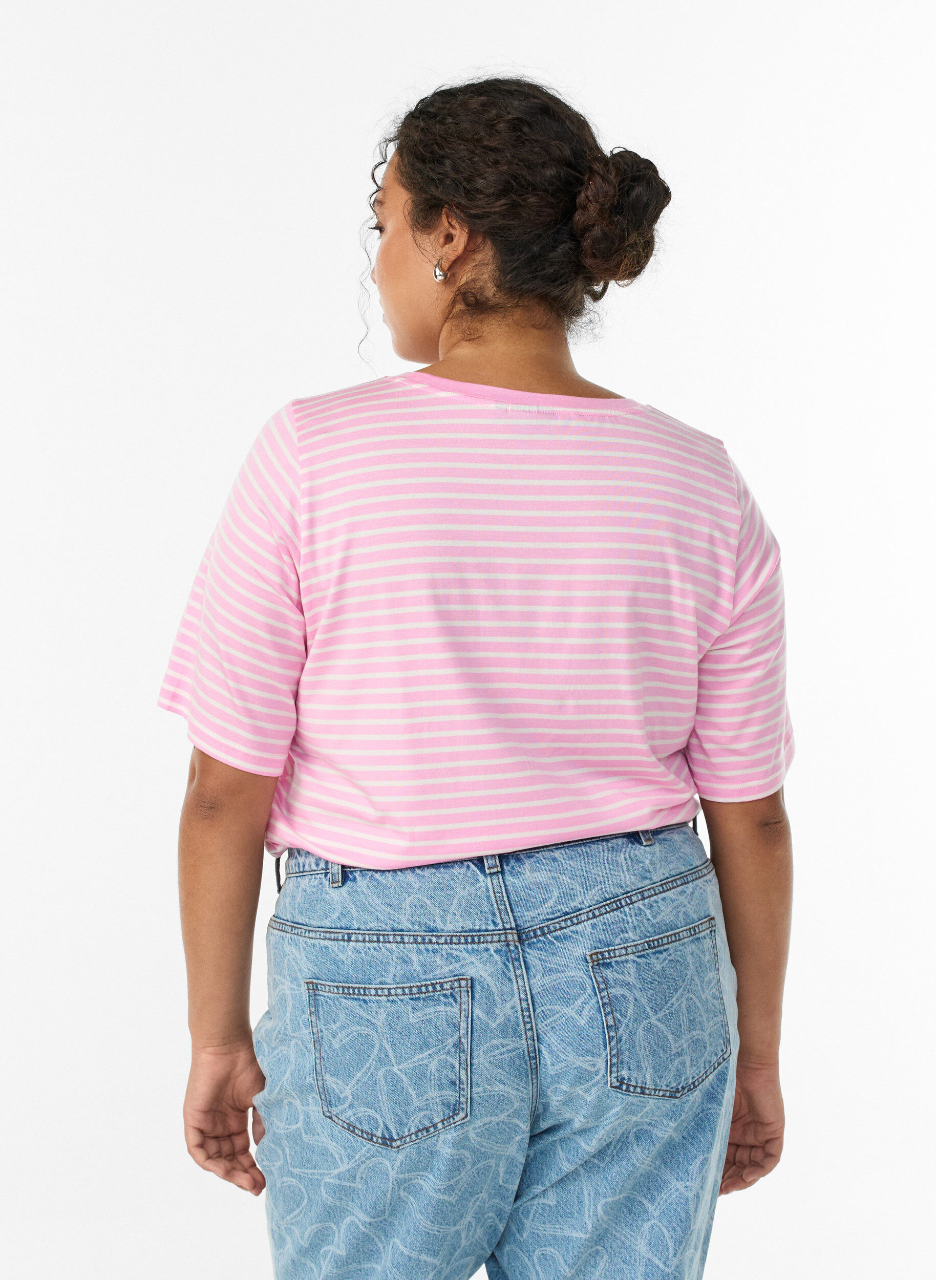 ZizziT-shirt met TENCEL&trade; Lyocell en strepen, Roze, Model image number 1