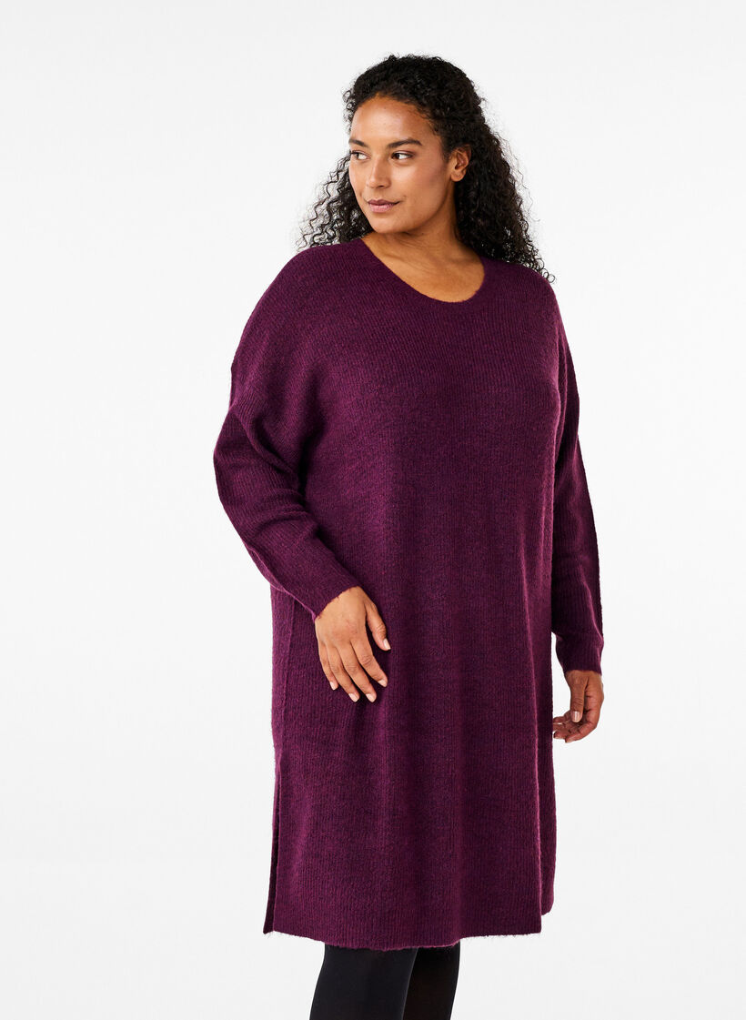 Gebreide jurk met lange mouwen, Potent Purple Mel., Model image number 0