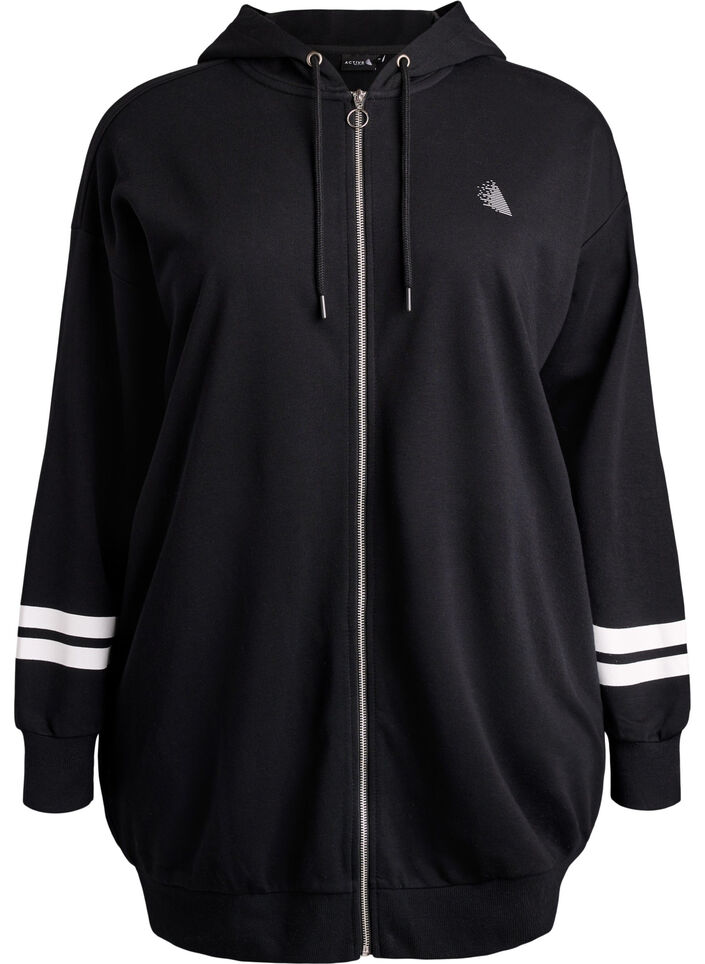 Lange sweatvest met printdetails, Zwart, Packshot image number 0