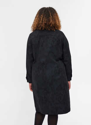 Robe imprimée avec col et boutons, Black, Model image number 1