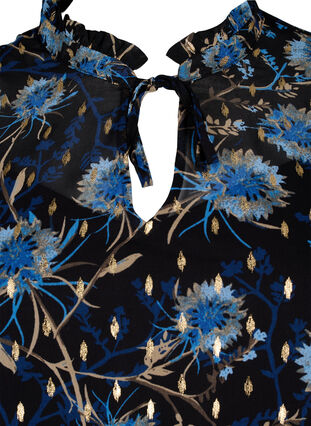 Tunique à imprimé floral et lurex, Black Blue Flower, Packshot image number 2