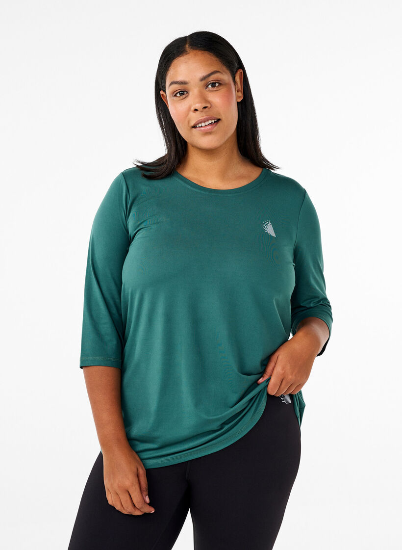 Work-out top met 3/4 mouwen, Groen, Model image number 0