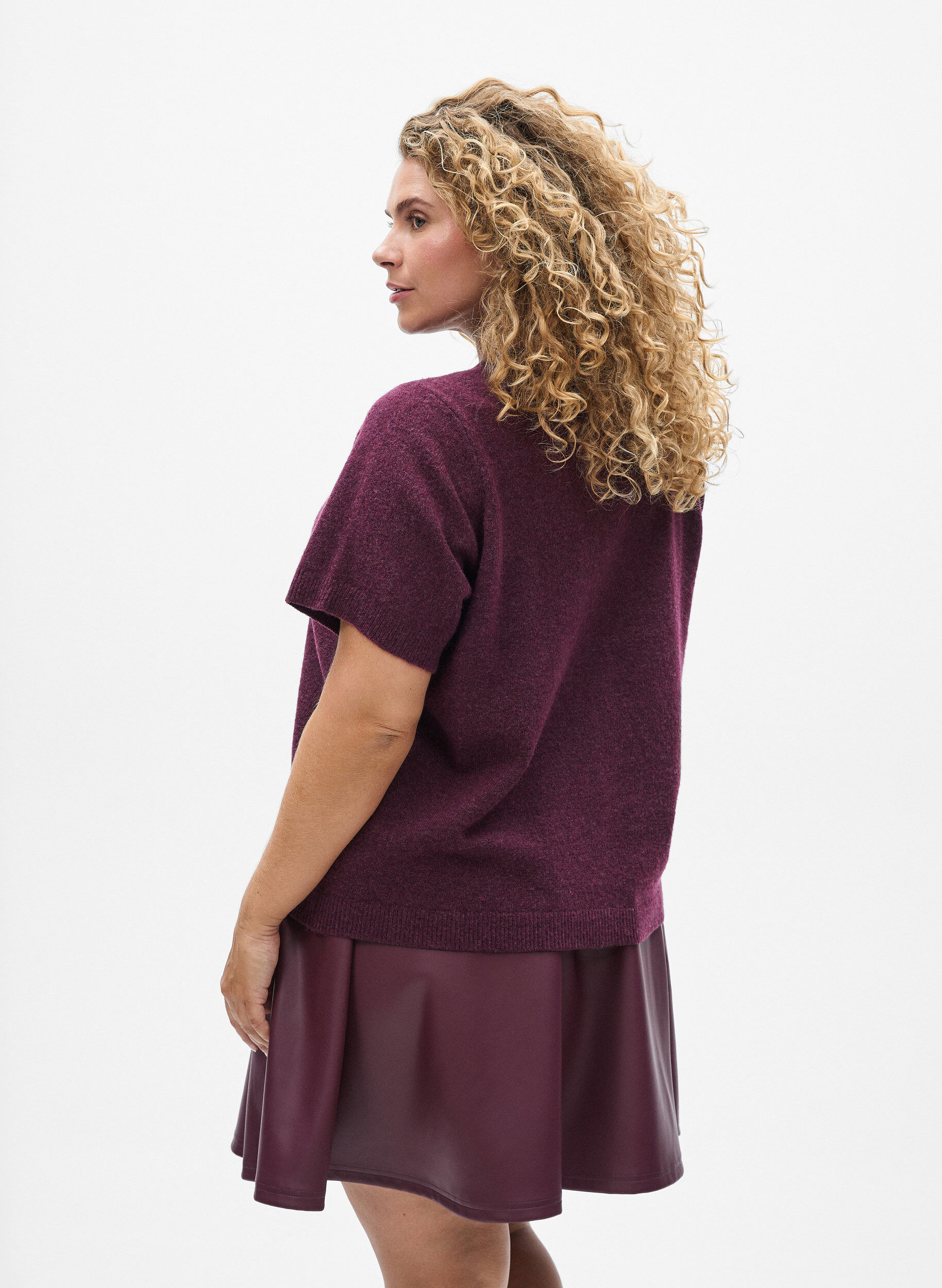 ZizziGebreide kleding vest met korte mouwen, Donker Bordeaux, Model image number 2
