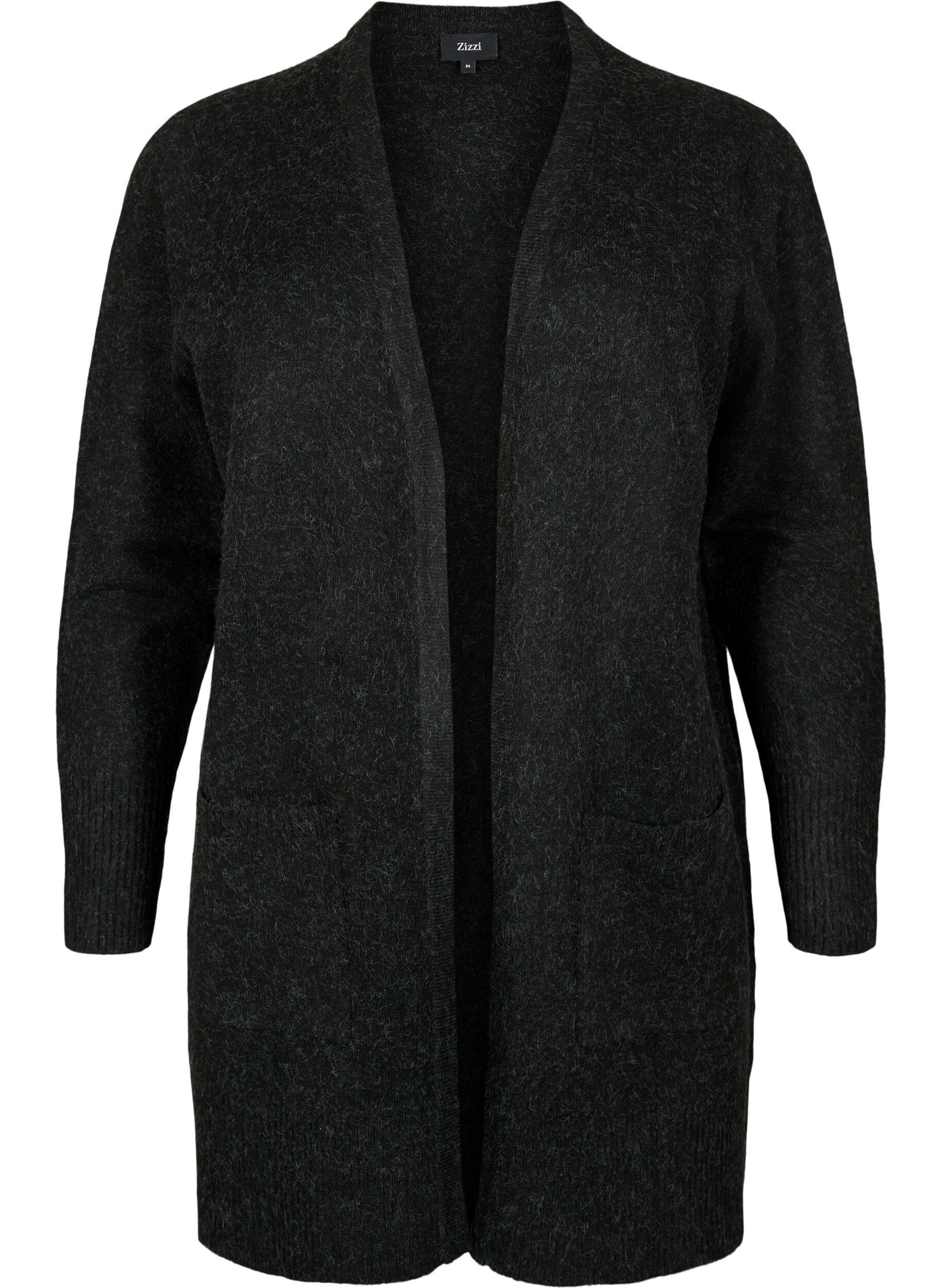 Zizzi Cardigan tricot&eacute; mouchet&eacute; avec poches, Gris anthracite, Packshot image number 0