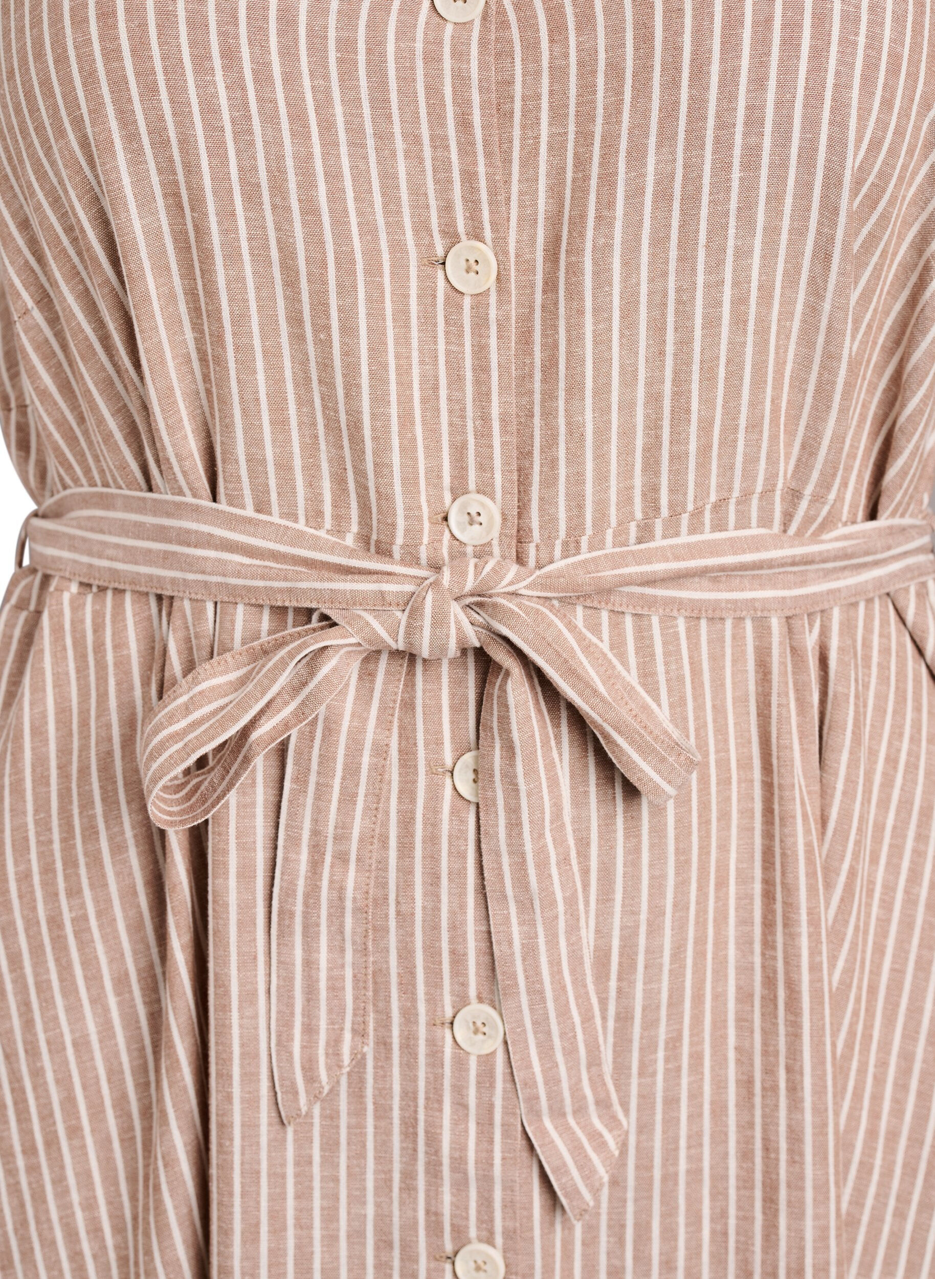 ZizziRobe midi sans manches &agrave; rayures en lin et viscose, Beige, Packshot image number 2