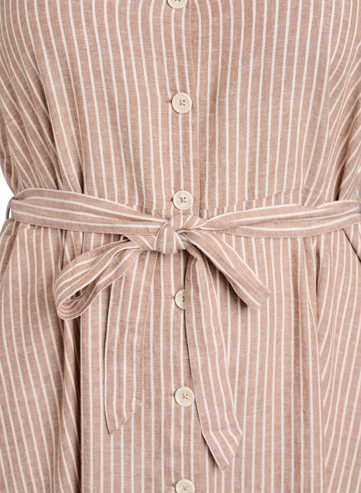 Robe midi sans manches &agrave; rayures en lin et viscose, Beige, Packshot image number 2
