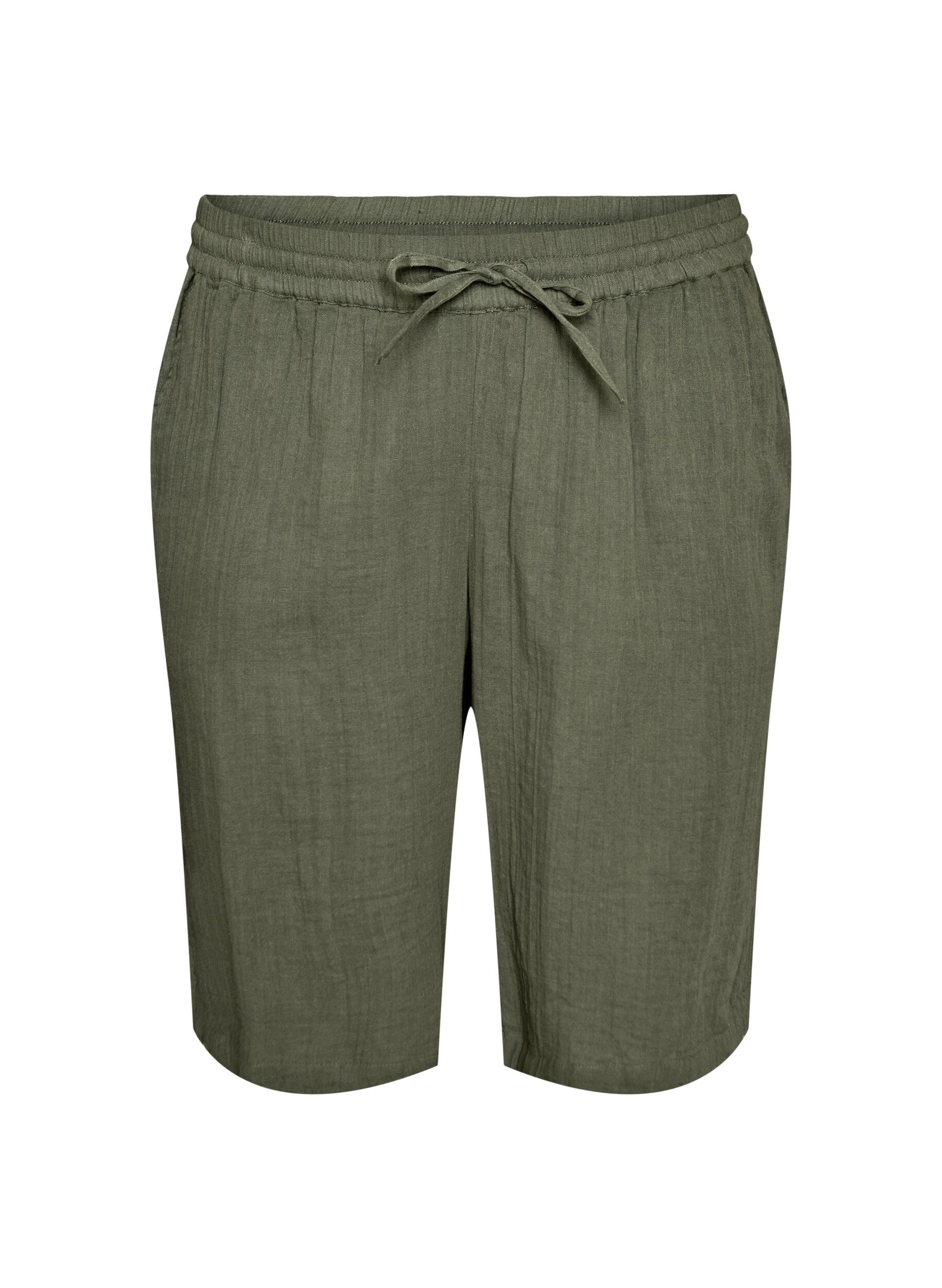 ZizziShort ample en mousseline de coton taille haute, Vert, Packshot image number 0