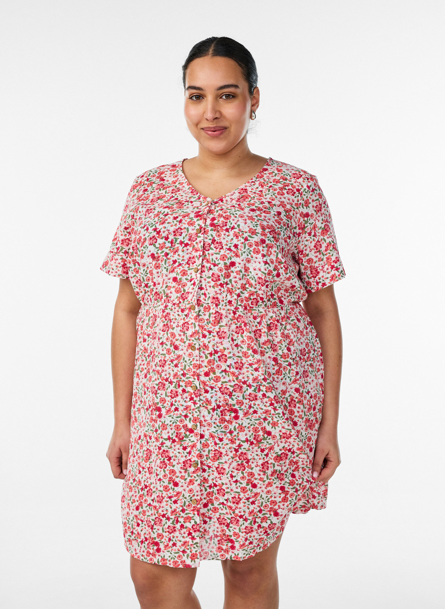 ZizziRobe courte en coton &agrave; imprim&eacute; floral, Rouge, Model image number 0